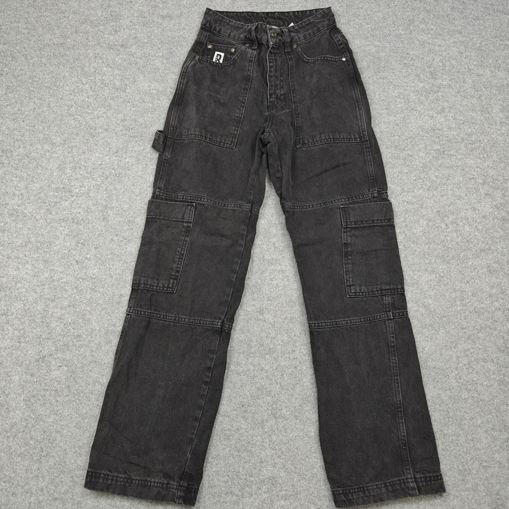 Ragged Cargo Jeans Womens 24 Gray Charcoal Wash High Rise Relaxed Straight Denim